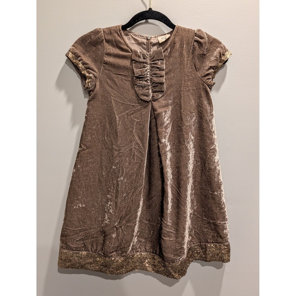 Mini Boden Girls Brown Velvet Sequin Party Dress Size 9-10Y Holiday Wedding